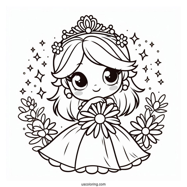 Simple Cartoon Princess Daisy Coloring Page For Kids