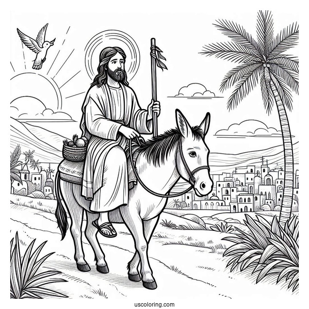 Jesus Coloring Page Riding A Donkey On Palm Sunday