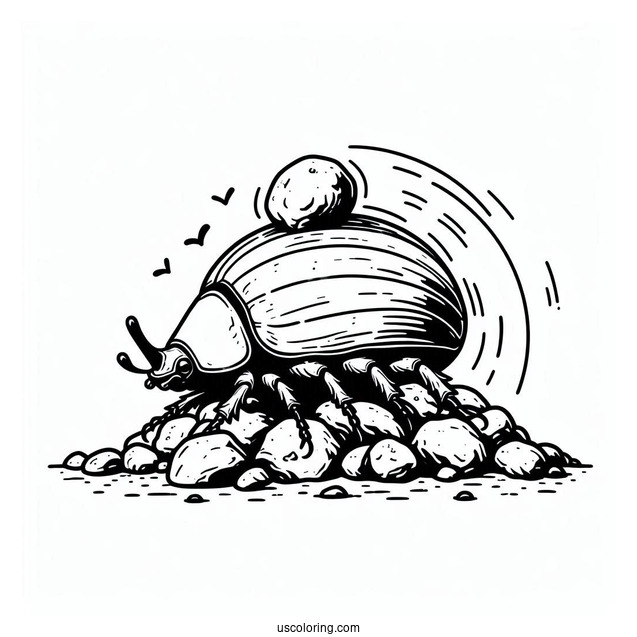 Dung Beetle Coloring Page Moving A Rock For Kids