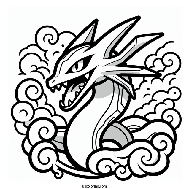 Easy Rayquaza Coloring Page With Sharp Teeth For Kids