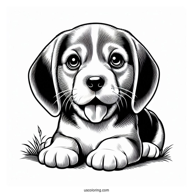 Beagle Puppy With Tongue Out Coloring In