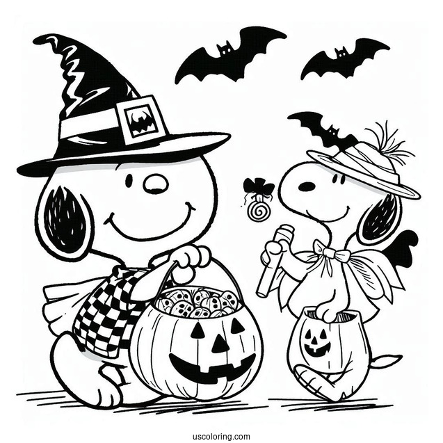 Snoopy And Woodstock Trick Or Treating During Halloween