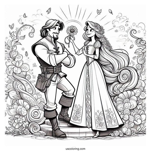 Eugene And Rapunzel Characters Coloring Page