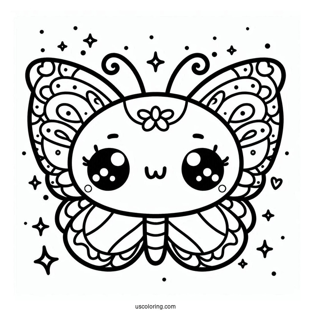 Smiling Kawaii Butterfly Coloring Page For Kids