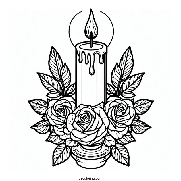 Candle With Two Roses Stained Glass Coloring Page