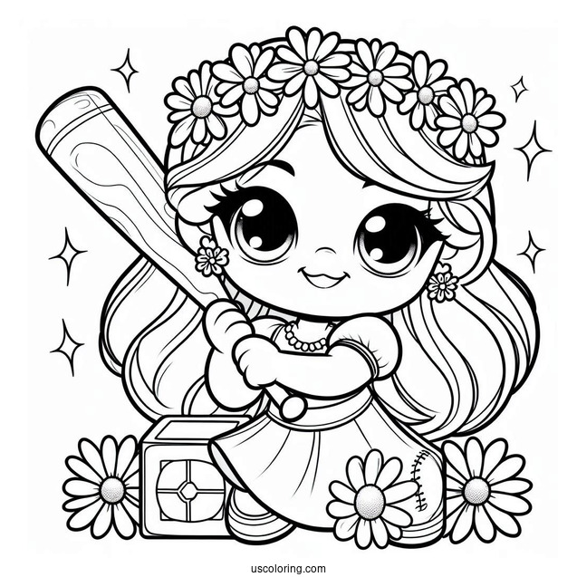 Princess Daisy Coloring Page Holding Block And Baseball Bat