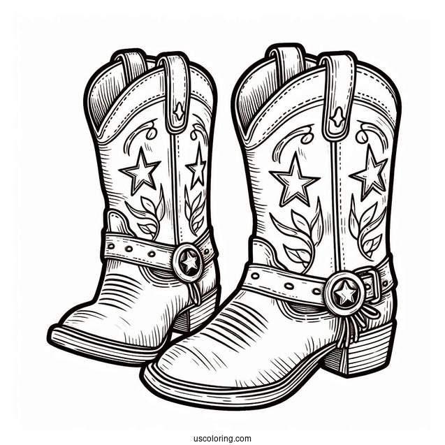 Simple Cowboy Coloring Page Boots For Kids