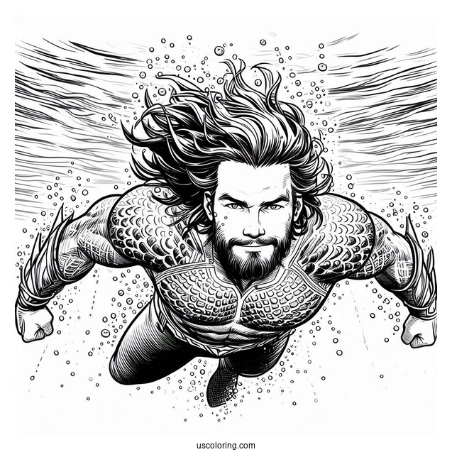 Aquaman Coloring Page Arthur Curry Swimming Underwater