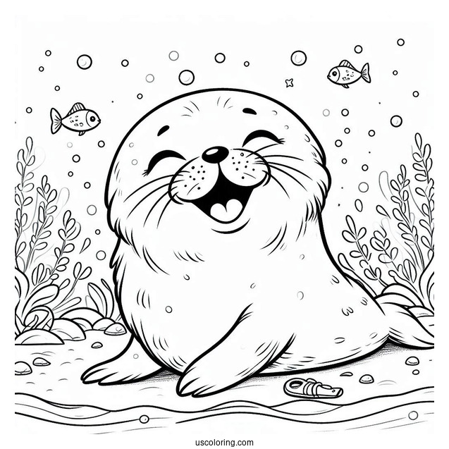 Laughing Baby Seal Coloring Page Under The Ocean