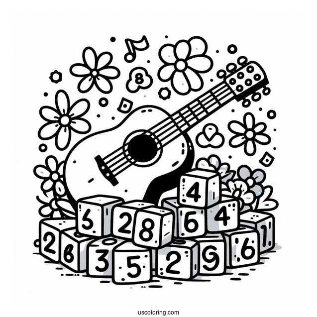 Numberblocks Coloring Page 50 Playing Guitar