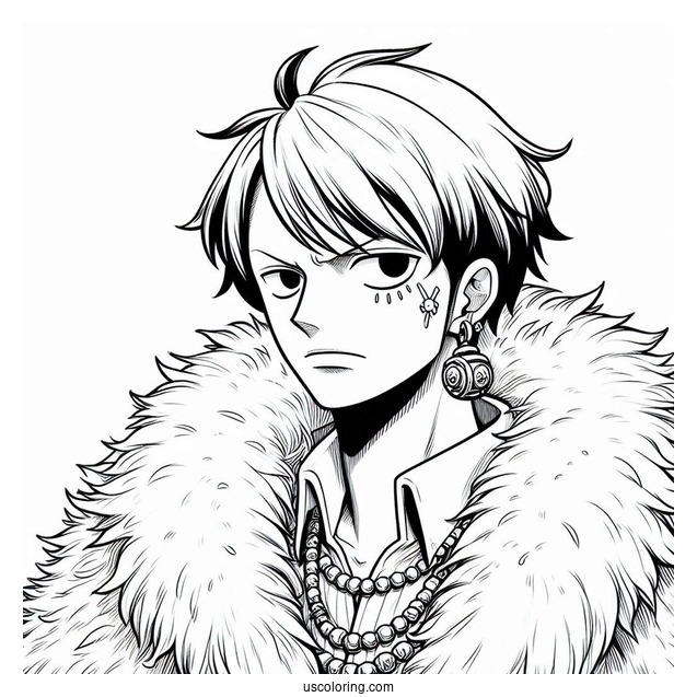 One Piece Coloring Page Of Trafalgar D. Water Law Wearing Fur Coat And Jewelry