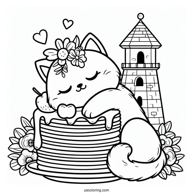 Cat Hugging Pancake Coloring Page Tower