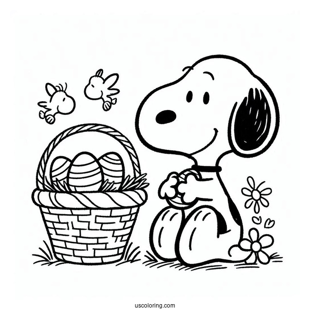 Snoopy With Easter Egg Basket To Color