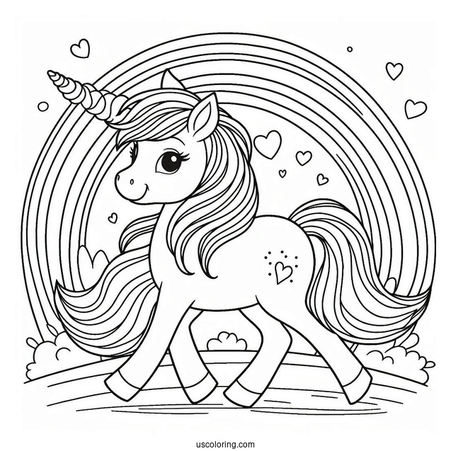 Unicorn Strolling On A Rainbow Coloring Sheet For Preschoolers