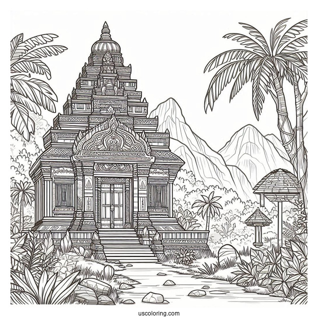 Ancient Temple In The Jungle Coloring Page