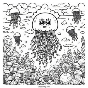 SpongeBob Coloring Page Jellyfish In Jellyfish Fields