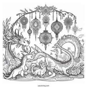 Raya And The Last Dragon Coloring Page Of Sisu, Raya, Boun, Tong, Noi, And The Ongis