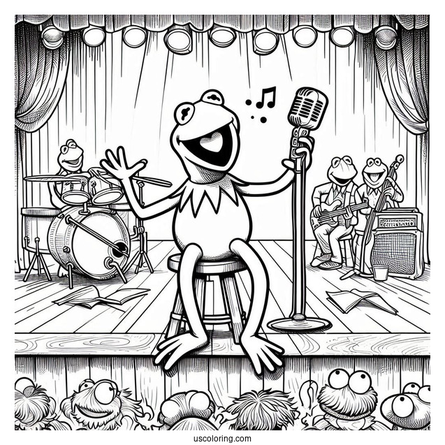 Muppets Coloring Page Of Kermit The Frog On Stage