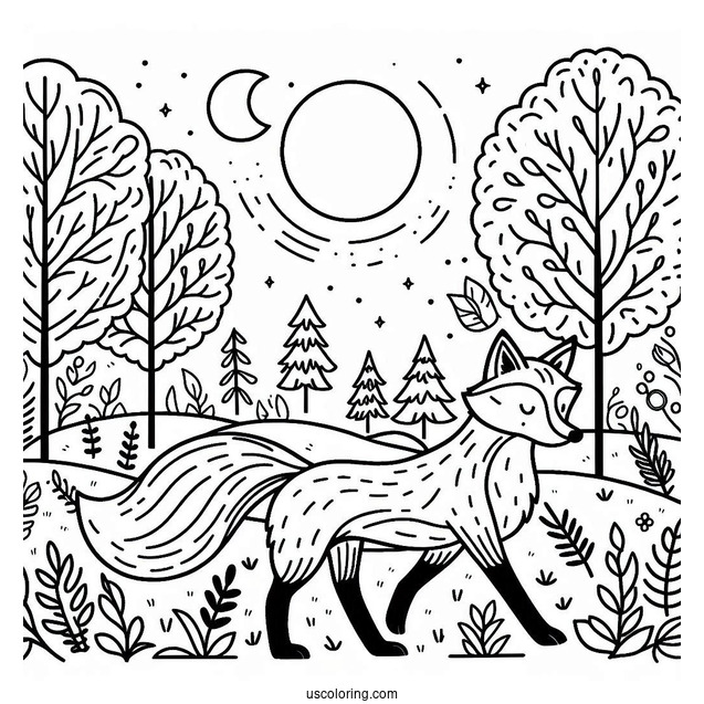 Fox Coloring Page Walking In The Forest