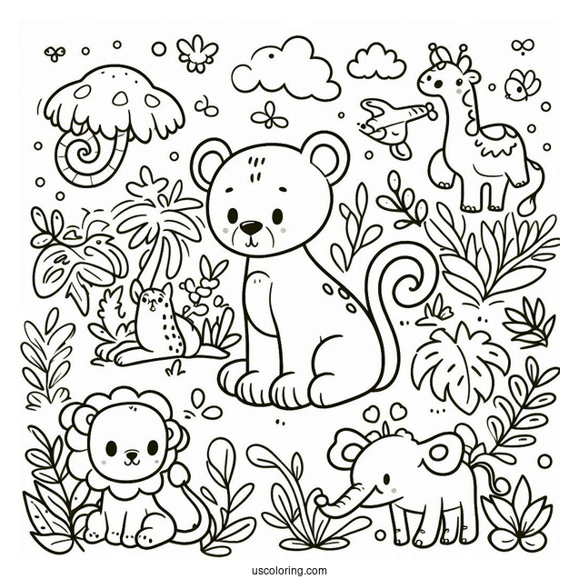 Cute Coloring Page Jungle Animals For Kids