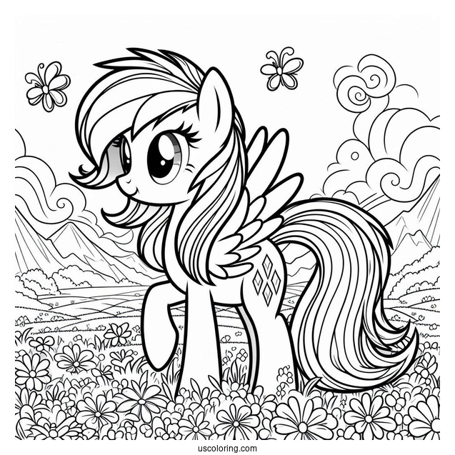 Rainbow Dash Standing On A Flower Field With Rarity Coloring Page