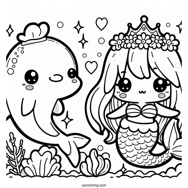 Kawaii Dolphin And Mermaid Picture