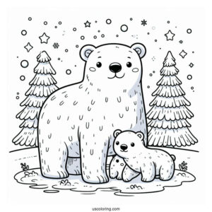 Polar Bear With Cubs On Snowy Day