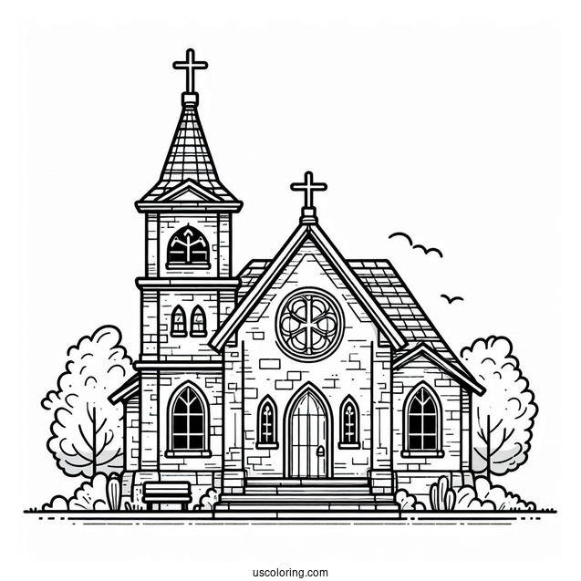 Simple Church Coloring Page Building For Preschoolers