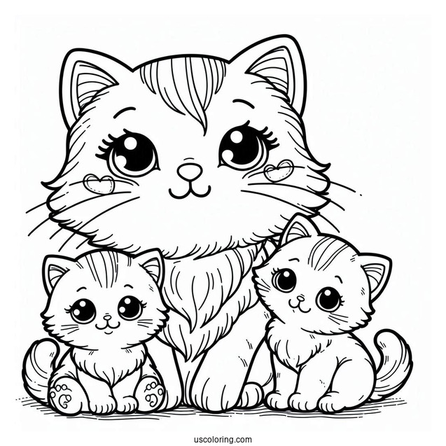 Mommy Cat With Two Kittens