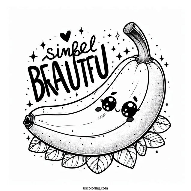 Fruit Word Above A Realistic Banana Coloring Page For Kids