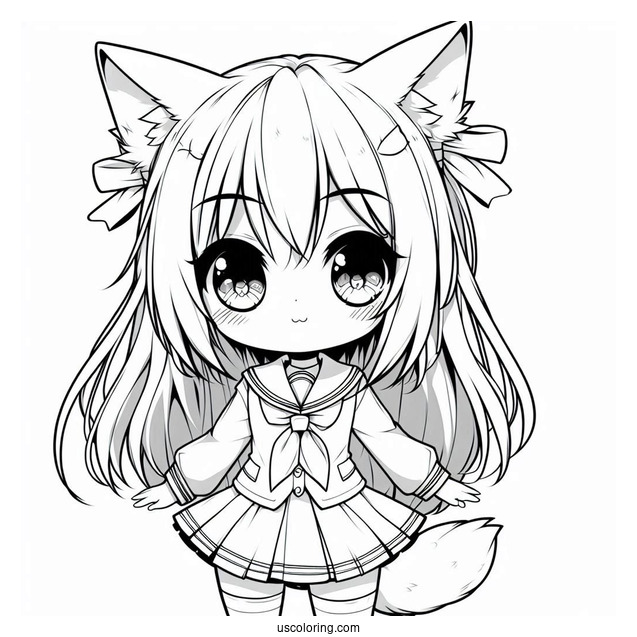 Chibi School Girl With Cat Ears