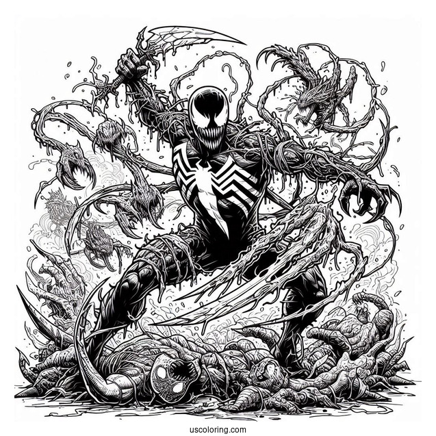 Realistic Carnage Coloring Page In Battle