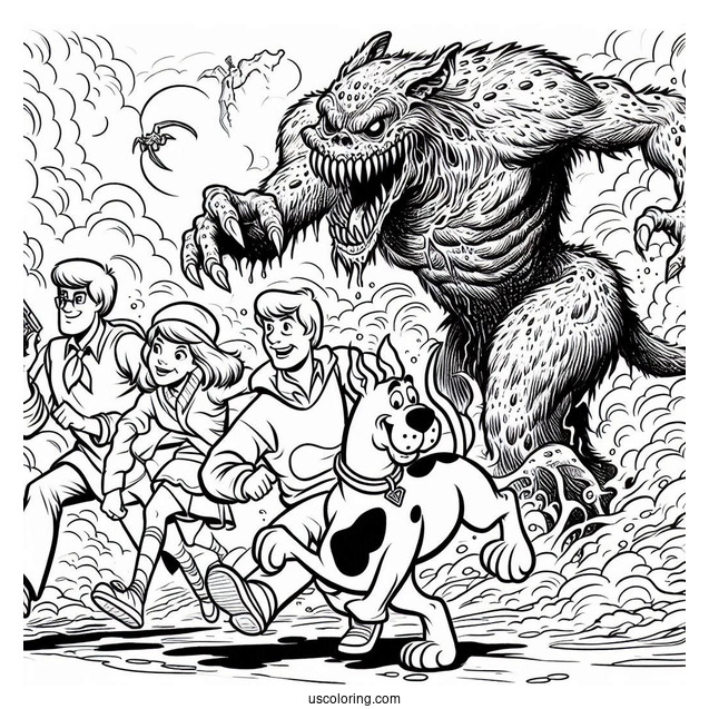 Scooby-Doo Gang Being Chased By Monster To Color