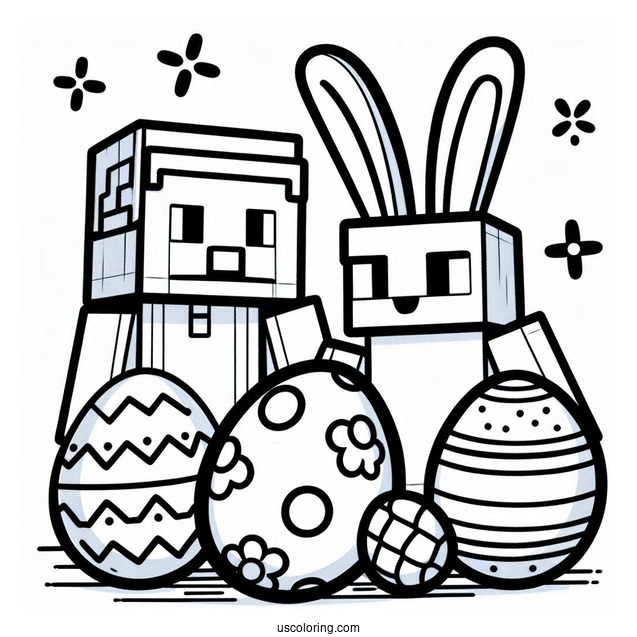 Minecraft Steve With Bunny Ears And Easter Coloring Page Of Eggs