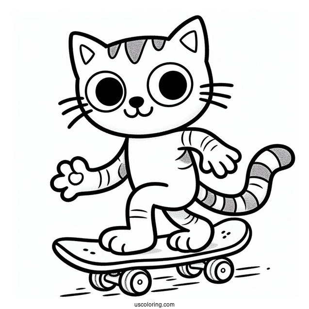 Pete The Cat Riding a Skateboard To Color