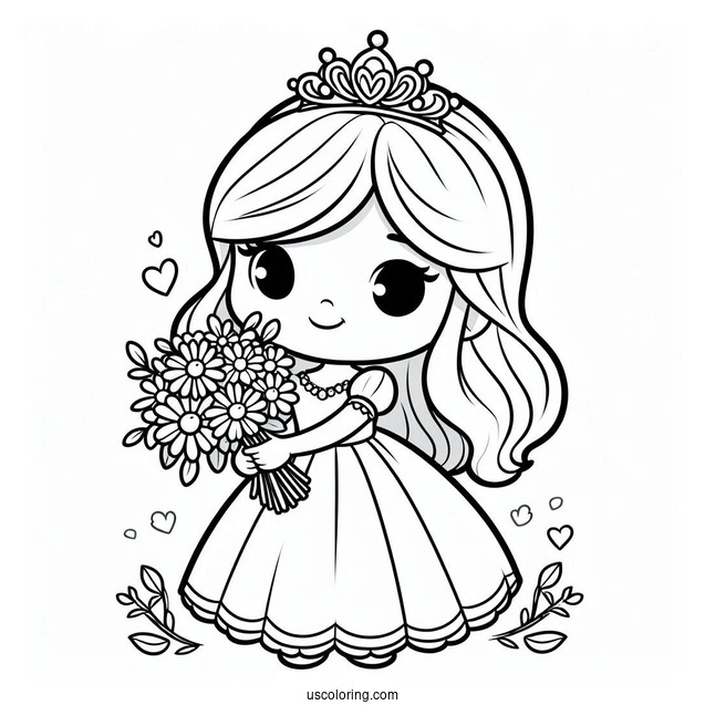 Cartoon Princess Daisy Coloring Page Holding Flower Bouquet