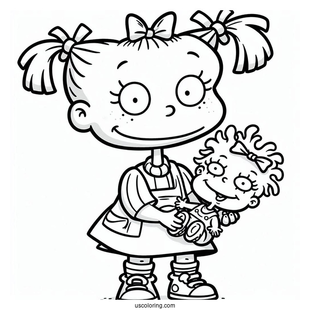 Rugrats Coloring Page Of Simple Angelika Pickles Smiling While Holding Doll
