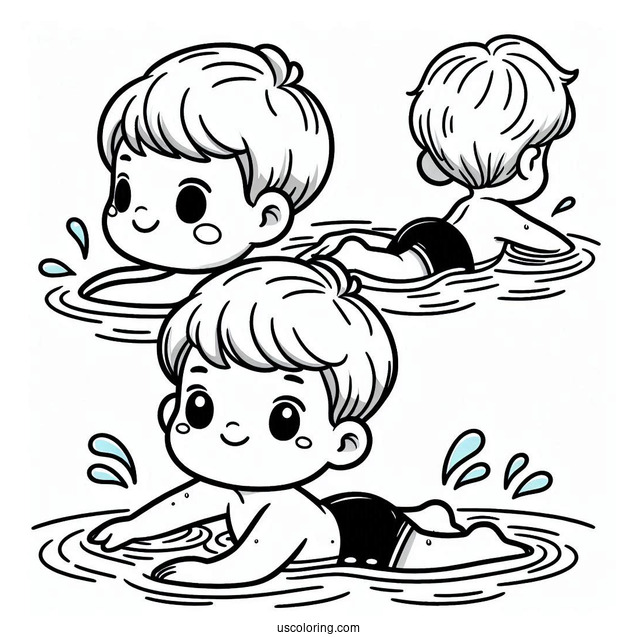 Little Boy Swimming Coloring Page In A Pool For Kids