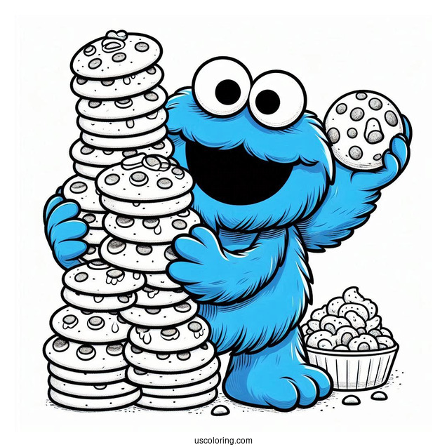 Cute Cookie Monster Holding Pile Of Cookies