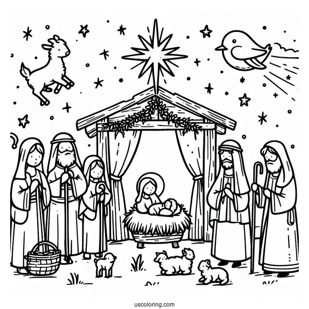 Nativity Coloring Page Of Easy Chibi Nativity For Kids