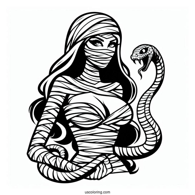 Evil Female Mummy Coloring Page With Serpent