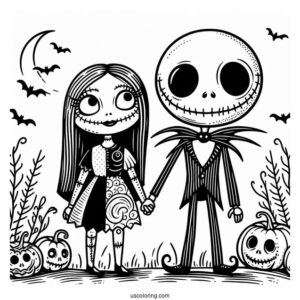 Cute Jack And Sally Coloring Page