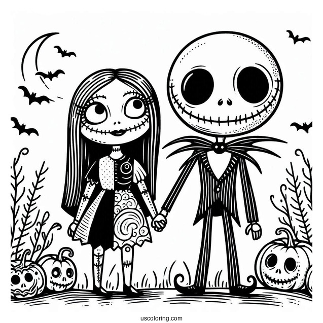 Cute Jack And Sally Coloring Page