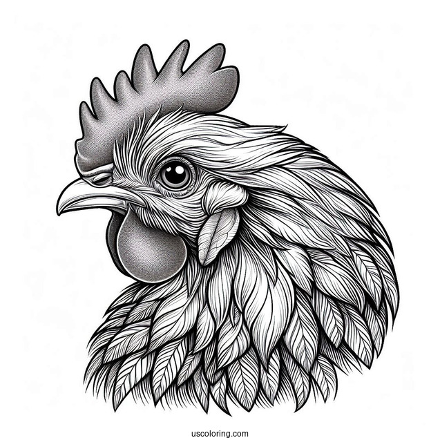 Realistic Chicken Head With Detailed Feathers