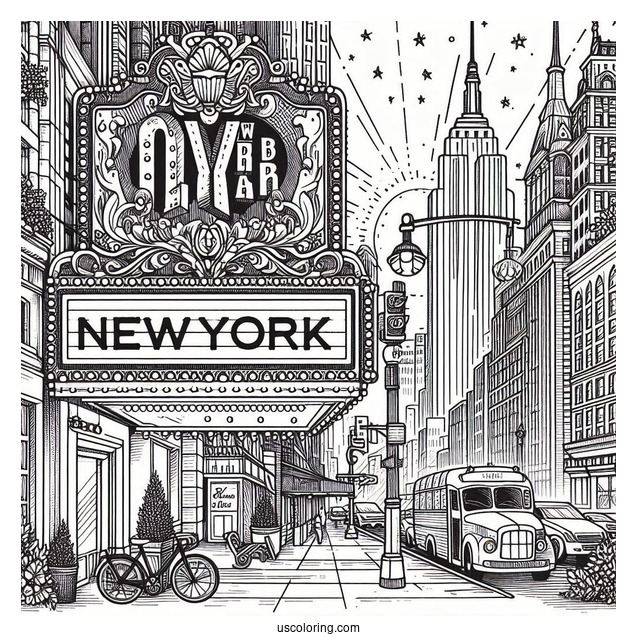 New York Coloring Page Of Broadway Marquee Sign