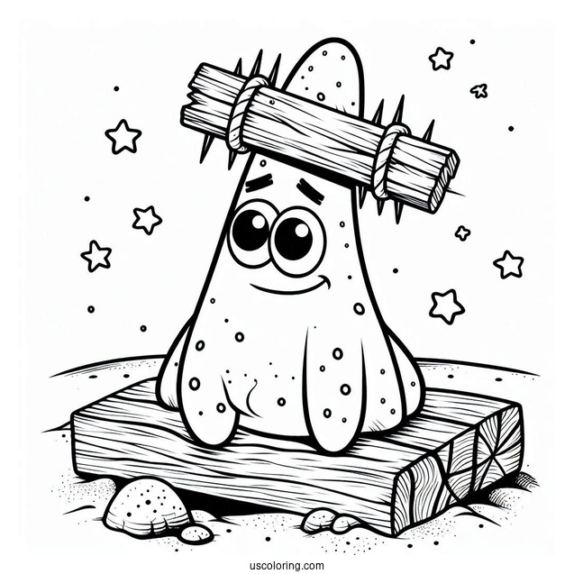 Patrick Star Coloring Page With Nail And Plank On His Head