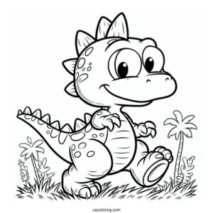 Rugrats Coloring Page Of Reptar The Dinosaur Walking On Grass