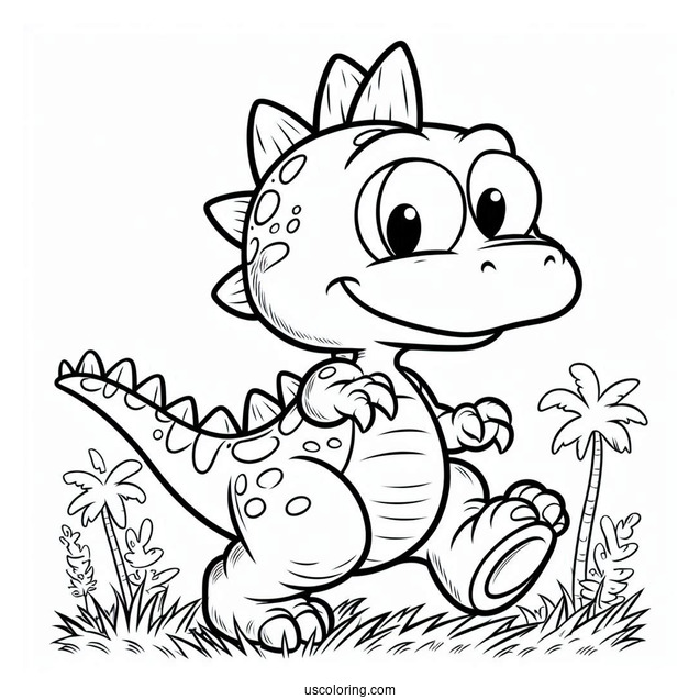 Rugrats Coloring Page Of Reptar The Dinosaur Walking On Grass