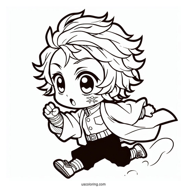 Chibi Zenitsu Chasing Tanjiro Coloring Page For Kids