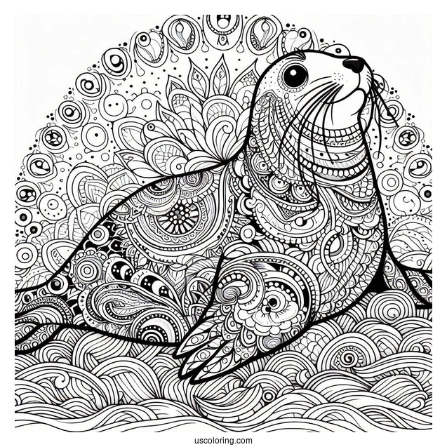 Majestic Seal Coloring Page Mandala